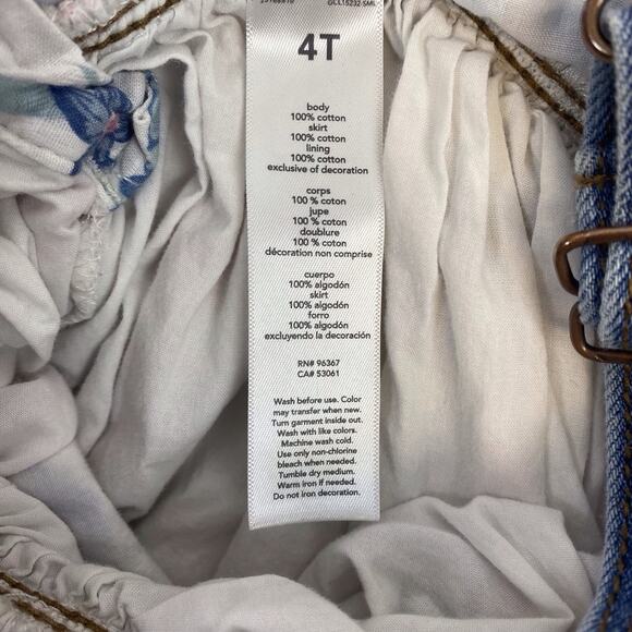 OshKosh Girls Jumper Denim Dress White Floral Eyelet Skirt Overalls Size 4T - Picture 7 of 8